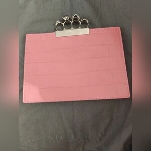 Alexander McQueen Pink Croc Embossed Clutch